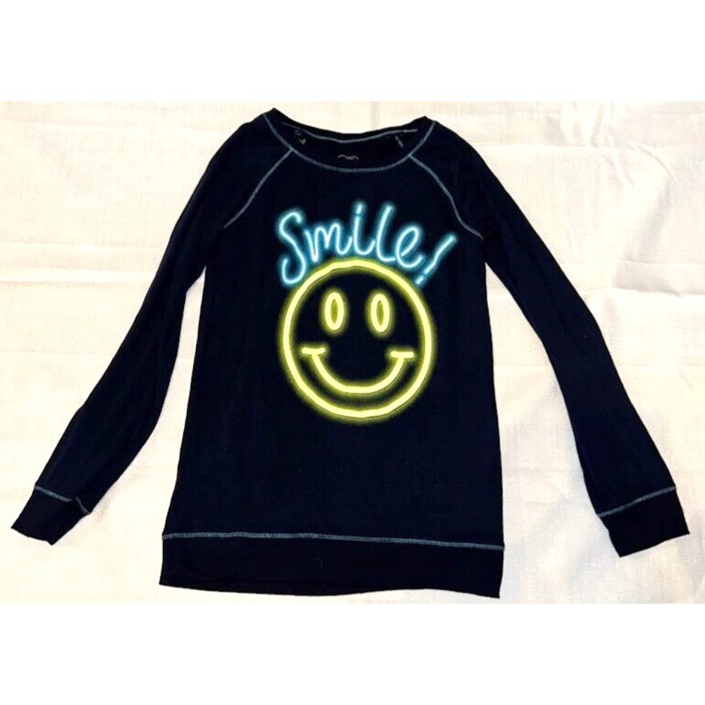 Justice Long Sleeve Shirt Girls Size 14 Smiley Face Blue‎